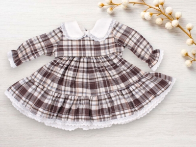 KıZ 100% PAMUK EKOSE ETEK VE KOL UCU DANTELLİ ELBİSE