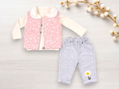 KıZ 2 İP PAPATYALI YELEKLİ ÜÇLÜ TAKIM