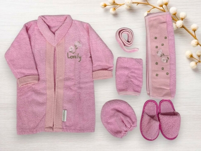 TİASİS KıZ HAVLU BORNOZ SET  PEMBE 